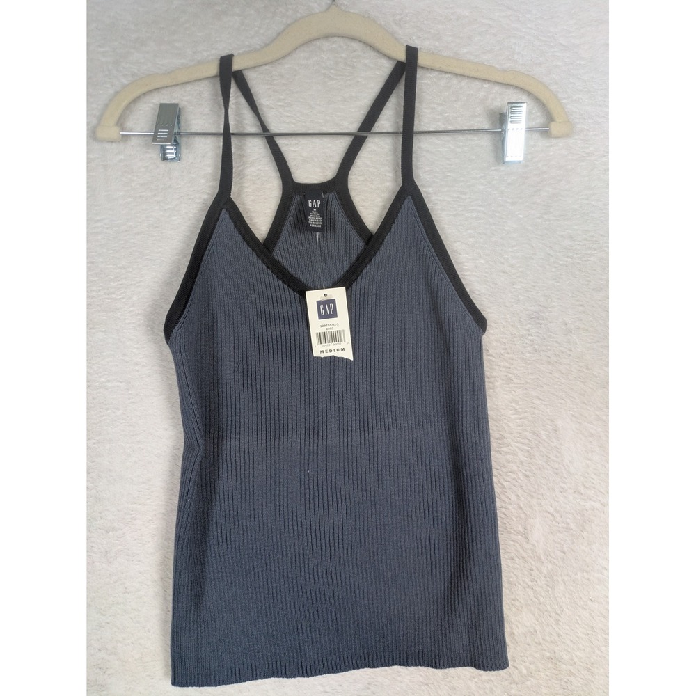 NEW Gap Camisole Women's Medium Blue Ribbed Knit Contrast Trim Racerback